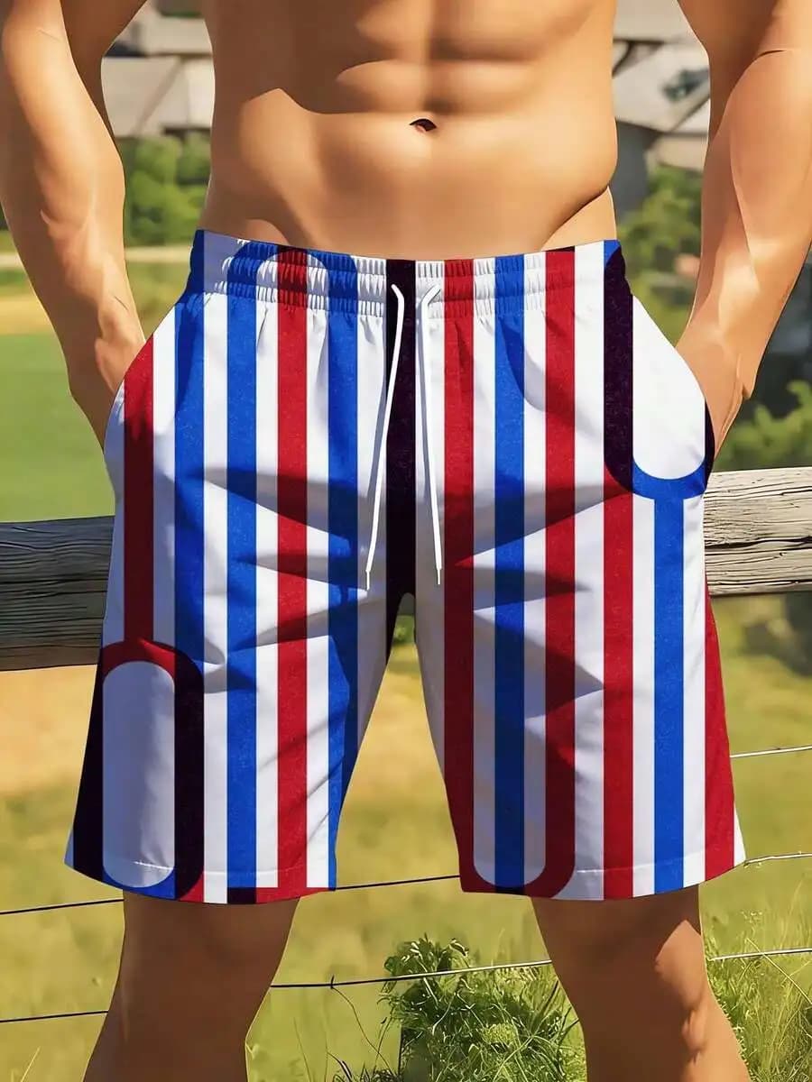 Mens Abstract Stripe Swim Shorts For Beach Pool Summer Outdoor Activities