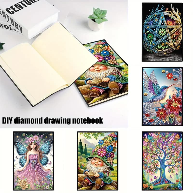 DIY Cartoon Gnome Bird Tree Diamond Painting Notebook Special Shaped Rhinestone Art Mosaic Diary Sketchbook For Study OfficeGift