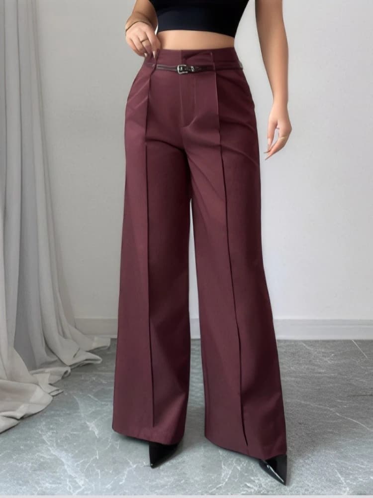 Korean Summer Pants in Gamba Larga, High Life, Unitary Tint, Casual with Belt, for Office and Holidays