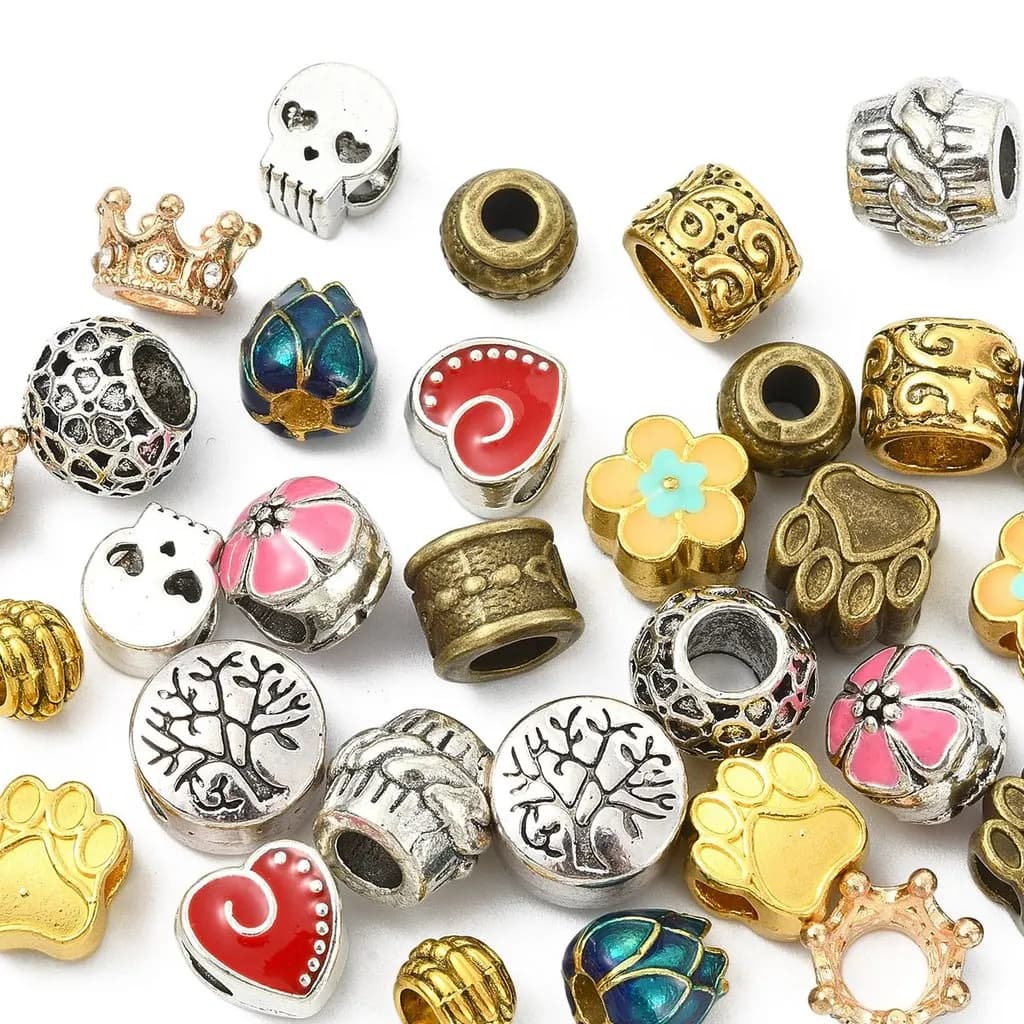 30 Pezzi Perline in Lega Smaltata di Vari Colori e Stili, Perline Europee Fai-da-Te per Creazione di Bracciali e Collane