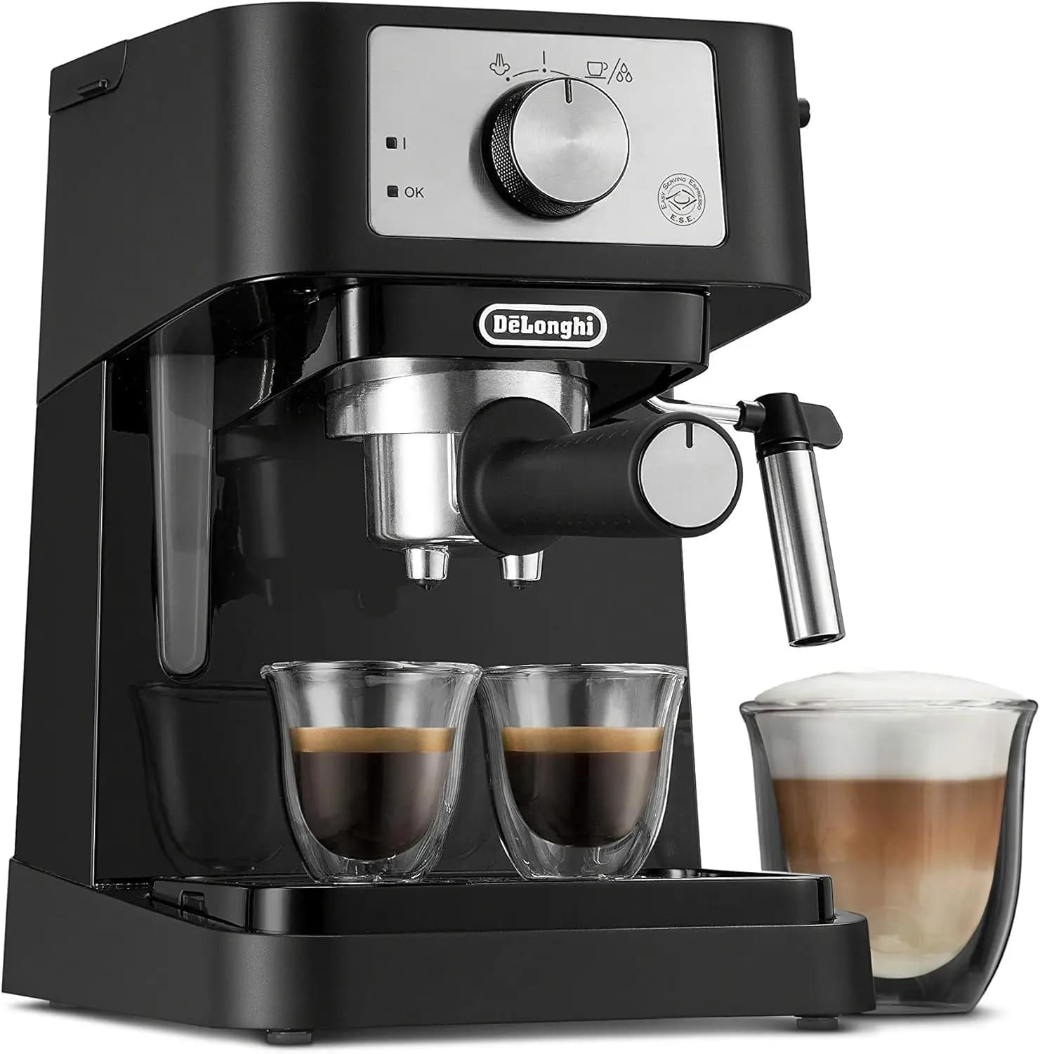 Stilosa Manual Espresso Machine, Compact Coffee Maker, 15 Bar Pump Pressure, Manual Milk Frother Steam Wand for Authentic Single