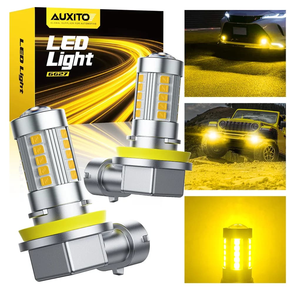 AUXITO 2 pezzi H11 LED fendinebbia giallo 3000k mini proiettore ad alta potenza Canbus H8 H9 H11 H16JP fendinebbia con lente per auto 12V 360