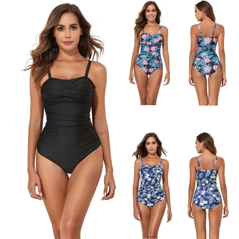 Costume da bagno intero da donna con spalline regolabili e arricciature, costume da bagno casual senza maniche per vacanze al mare, costume da bagno da donna