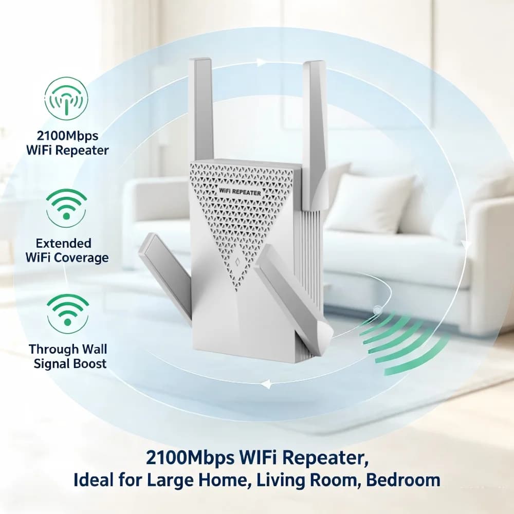 2.4G 5G WiFi Repeater Dual Band 2100Mbps WiFi 5 Signal Booster 4 Antennas Wifi Amplifier Wireless Range Extender 3 DBI Antenna
