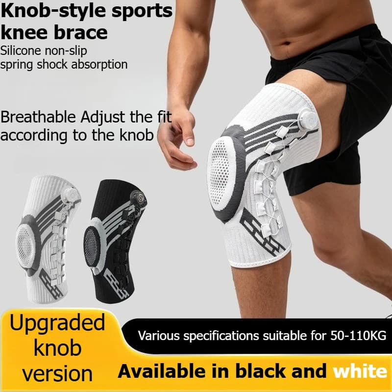 Supporto per ginocchio sportivo con supporto a molla e assorbimento degli urti in silicone, adatto per corsa, basket, escursionismo e sport all'aperto.