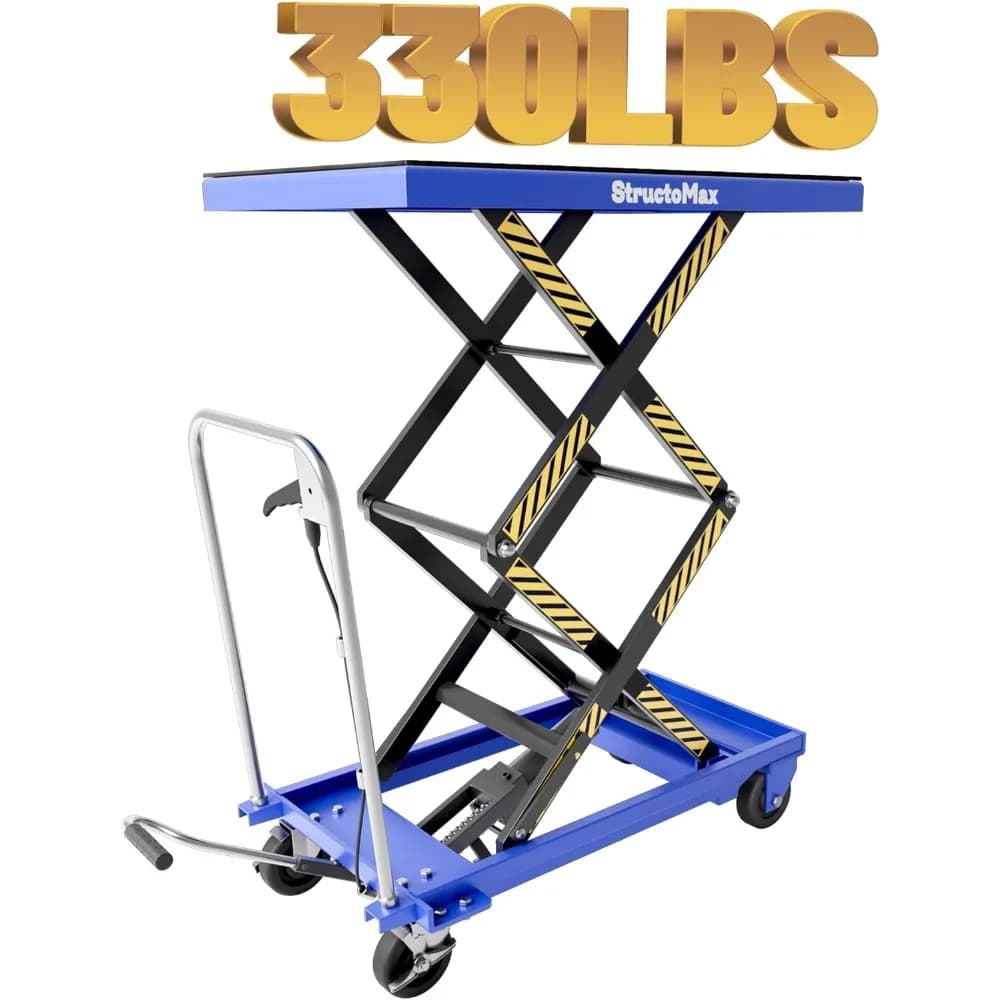 Carrello con tavolo elevatore idraulico aggiornato - Capacità di 330 libbre, funzionamento facile e rotelle girevoli con freni - Doppio sollevatore a forbice per Ma