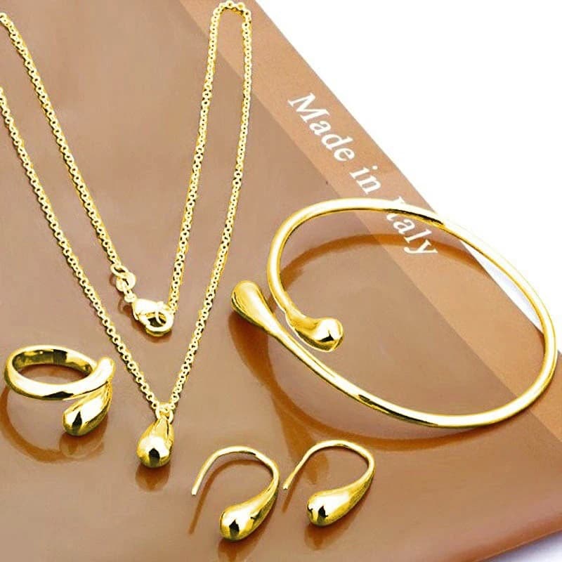 (BS)'4Pcs Fashion Teardrop Jewelry Set For Women Simple Ring Necklace Bracelet Earrings Set For Banquet Wedding Jewelry