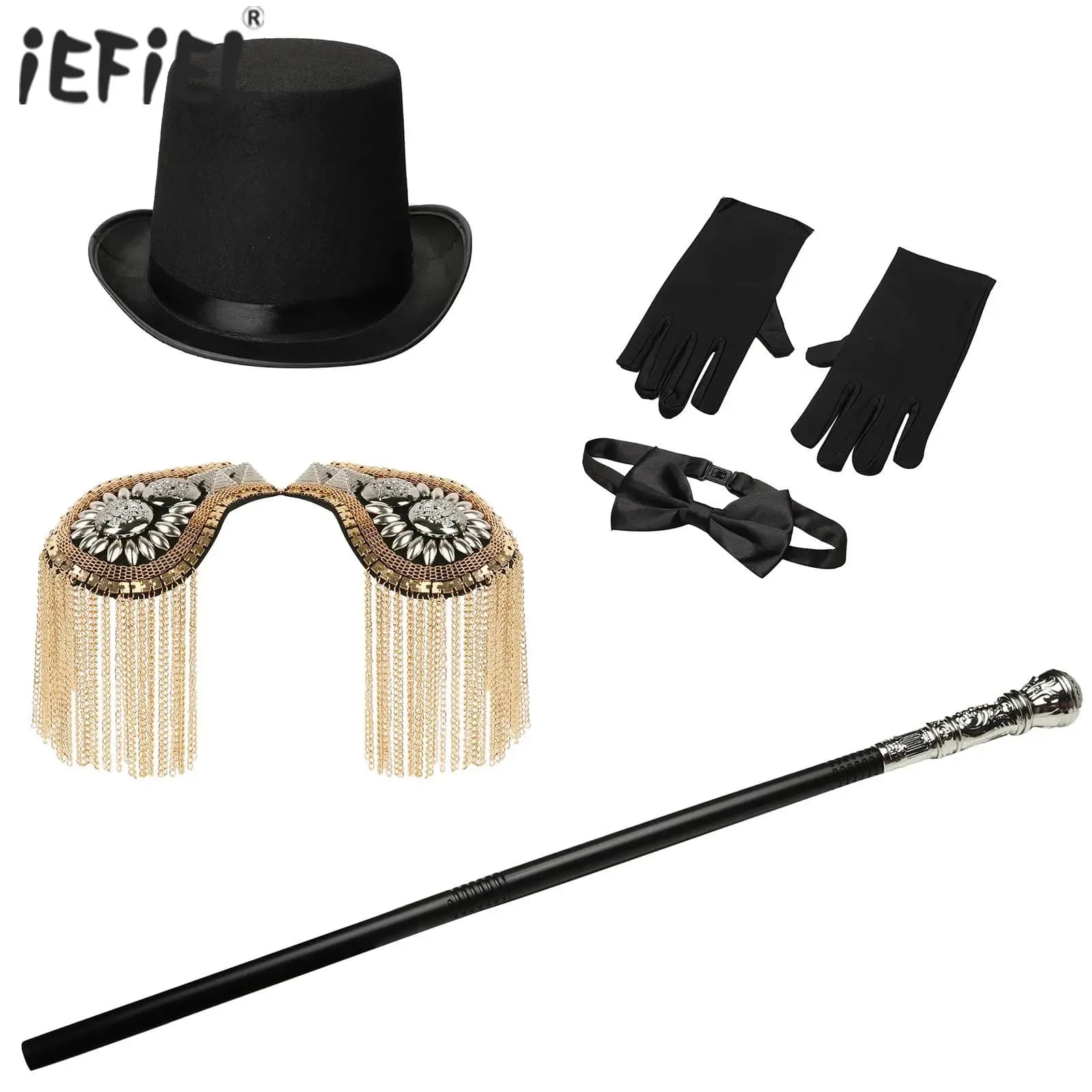 Costume da direttore di circo per adulti Costume cosplay Cappello a cilindro Spalline con nappe Leone Tamer Guanti da frusta in pelle Papillon Majorette Fancy Dress Up