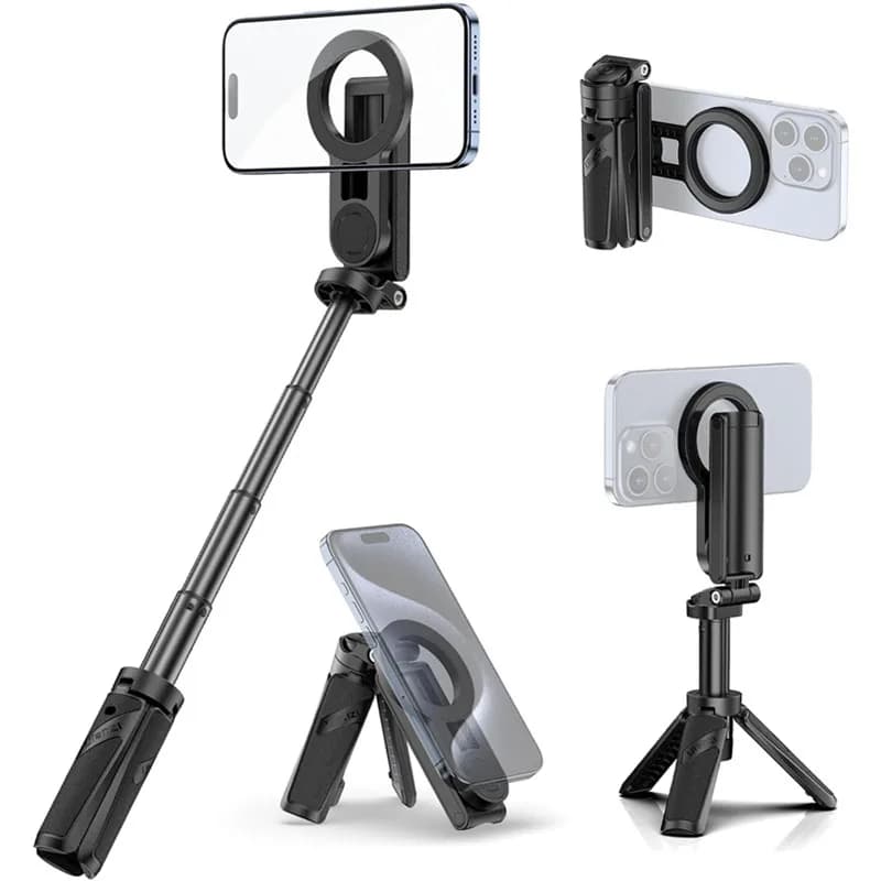 Mini treppiede telescopico per selfie stick con aspirazione magnetica Bluetooth per iPhone Android Monopiede da viaggio Magsafe con telecomando