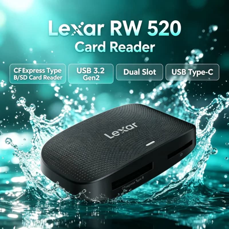 Lexar RW520 Memory Card Reader USB 3.2 Gen 2 CFexpress Type B SD Card Reader High Speed 2-in-1 Cable for Data Transfer