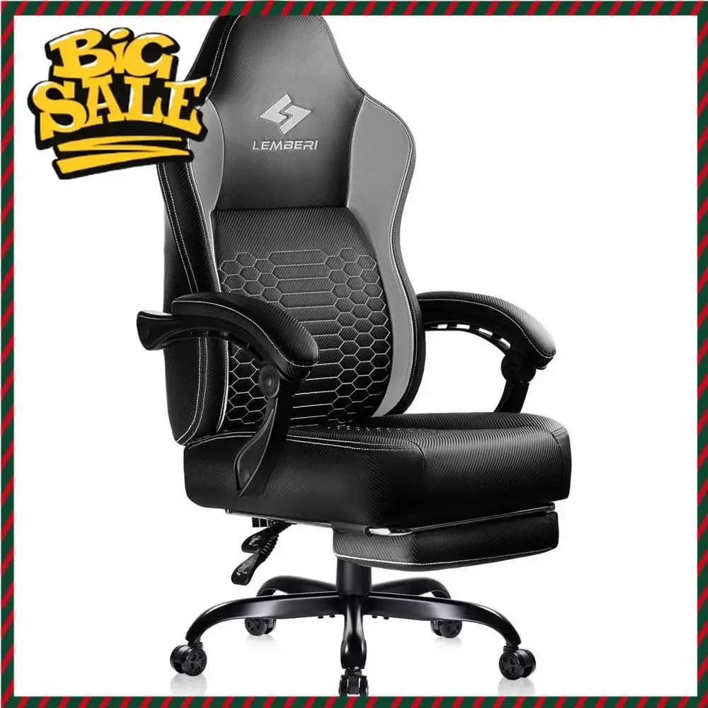 Bestseller Sedia da Gaming Resistente con Poggiapiedi e Supporto Lombare per Adulti - Stile Racing Grigio