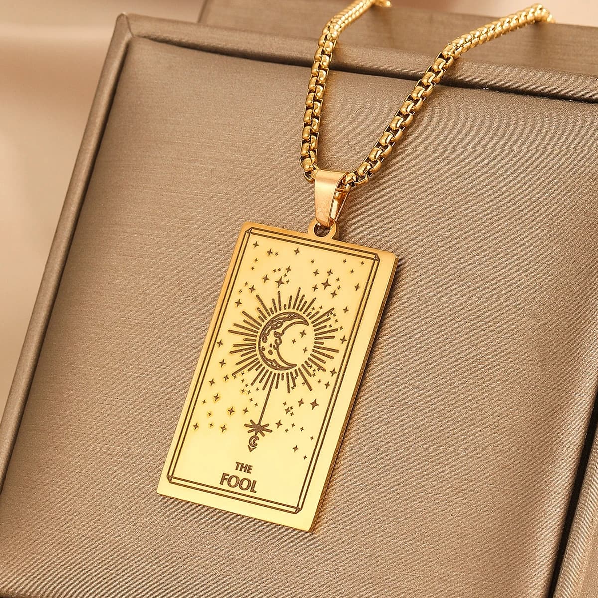 The Fool Sun Moon Tarot Card Necklace Stainless Steel Pendant Keel Chains Gold Color Men Choker Punk Trendy Personalize Jewelry