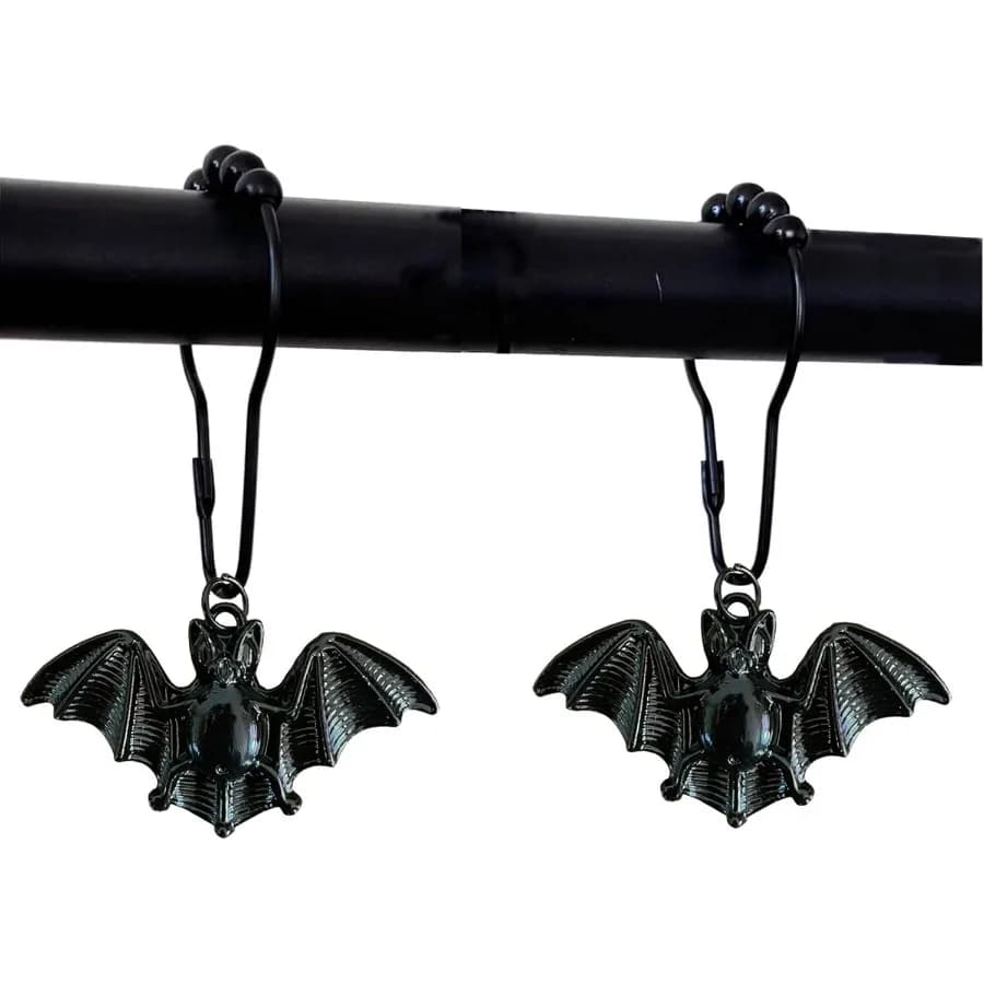 Ganci per tende da doccia a pipistrello Anelli 12 pezzi Pipistrelli da vampiro neri Anelli per tende da doccia in metallo RtProof Tema gotico vintage per feste di Halloween