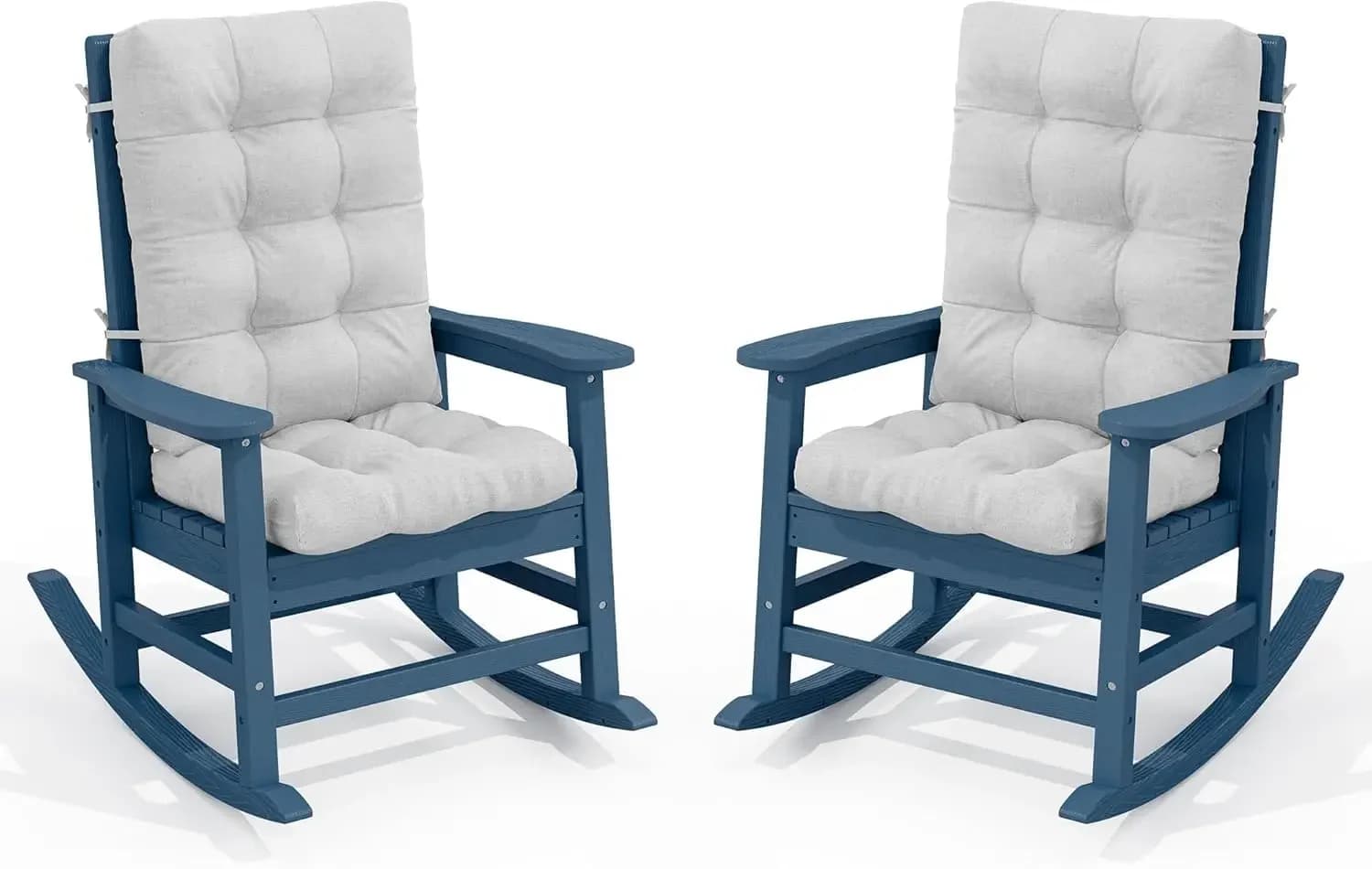 Oversized Outdoor Rocking Chair Set of 2, HDPE Rocker with Cushions for Adults, Patio Rocking Chairs for Porch, Navy(Cushions Co