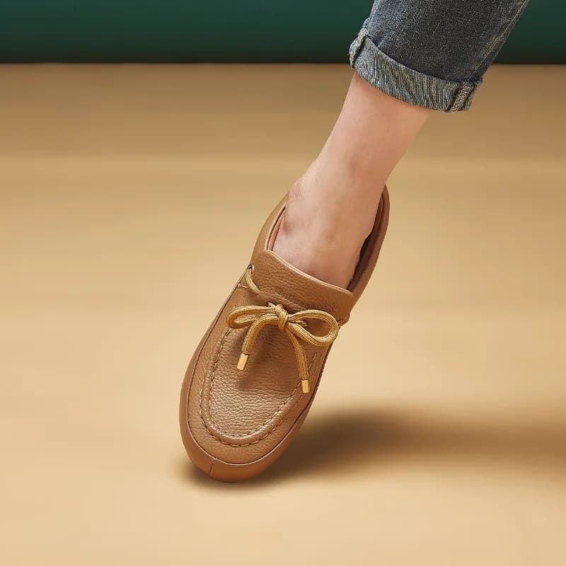 Mocassini da Donna in Vera Pelle con Fiocco, Punta Tonda, Slip-on, Leggeri e Traspiranti, Scarpe Casual per Tutte le Stagioni