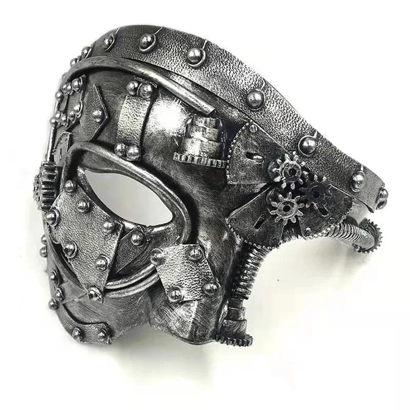 CyRole play Maschera fantasma Steampunk, attrezzatura meccanica, mezza faccia, costumi di Halloween, accessori per feste di Natale, adulto