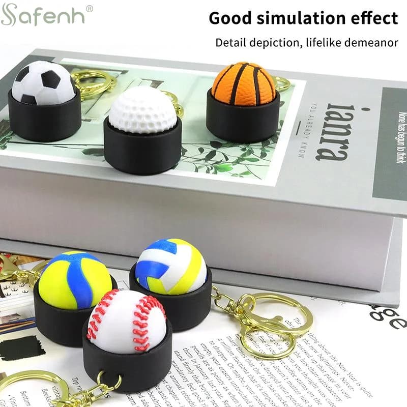 3D Print Sports Ball Clicker Keychain Basketball Football Push Button Fidget Toy Pocket-Sized Decompression Tool For Stress
