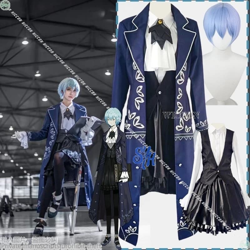 Anime Game Library Of Ruina Cosplay Angela Costume Long Gothic Blue Short PU skirt Jirai Kei Lolita Halloween party