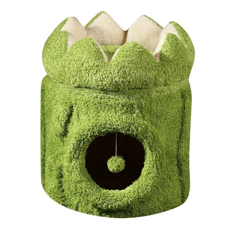 Cuccia per animali domestici personalizzata all'ingrosso, combinazione albero per gatti a forma di loto con tana, cuscino caldo invernale e palla interattiva per gatti