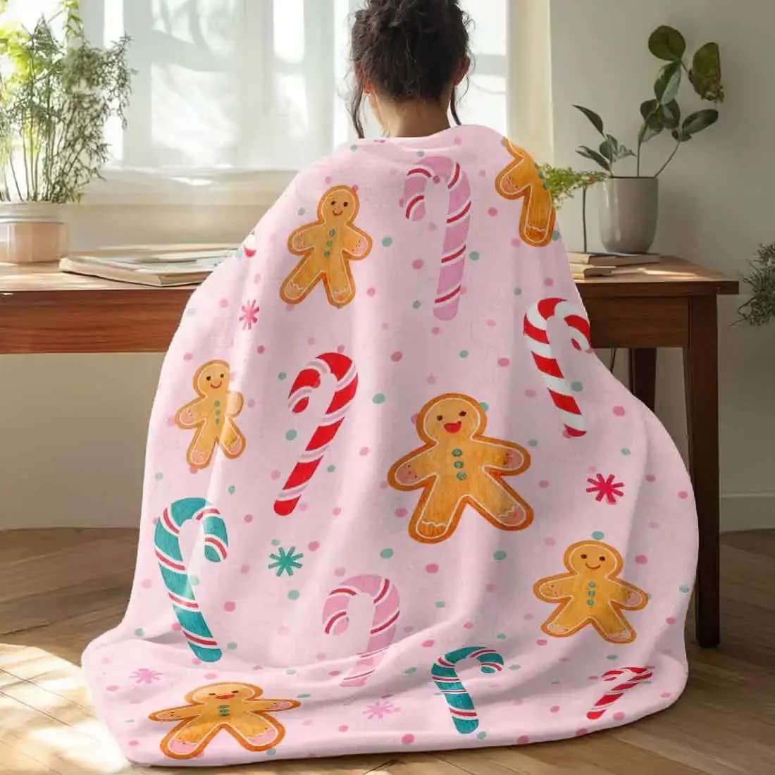 Coperte natalizie da uomo in pan di zenzero, calde e morbide, in peluche, per l'inverno, ufficio, camera da letto, divano, regali da viaggio, decorazioni per la casa