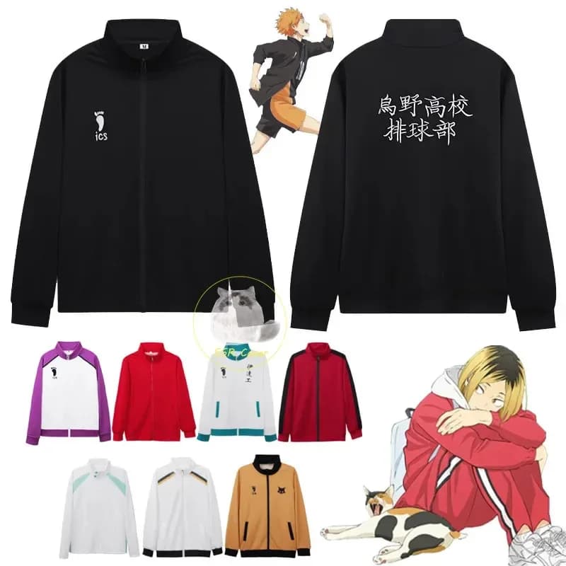 Anime Haikyuu Cosplay Karasuno Costumi High School Pallavolo Club Uniforme Abbigliamento sportivo Giacca oversize Nero 2 pezzi Cappotto Pantaloni