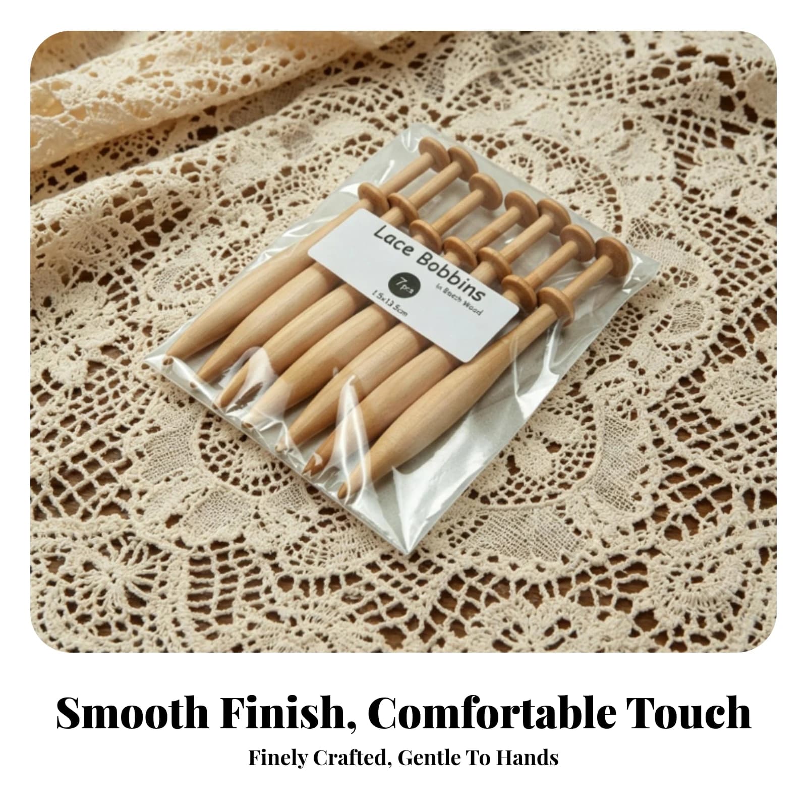 7 Pieces Craft Supplies Smooth Surface Wooden Lace Bobbins Lightweight Beech Wood Bobbins Collar Rings