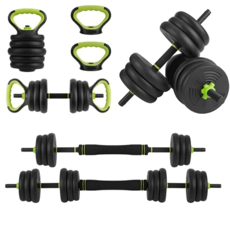 Adjustable dumbbell set, 66 pounds free weight set with connector, 4 in 1 weight set used as barbells, kettlebells, push up support, F