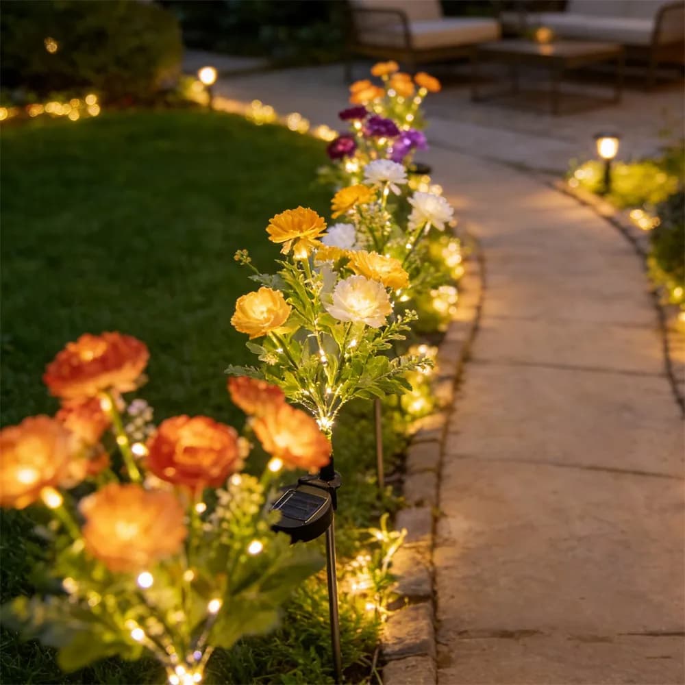 Lampada Solare a 7 Teste a LED a Forma di Fiore di Loto, Impermeabile per Esterni, per Giardino, Cortile, Patio, Decorazione Floreale, Feste e Vacanze