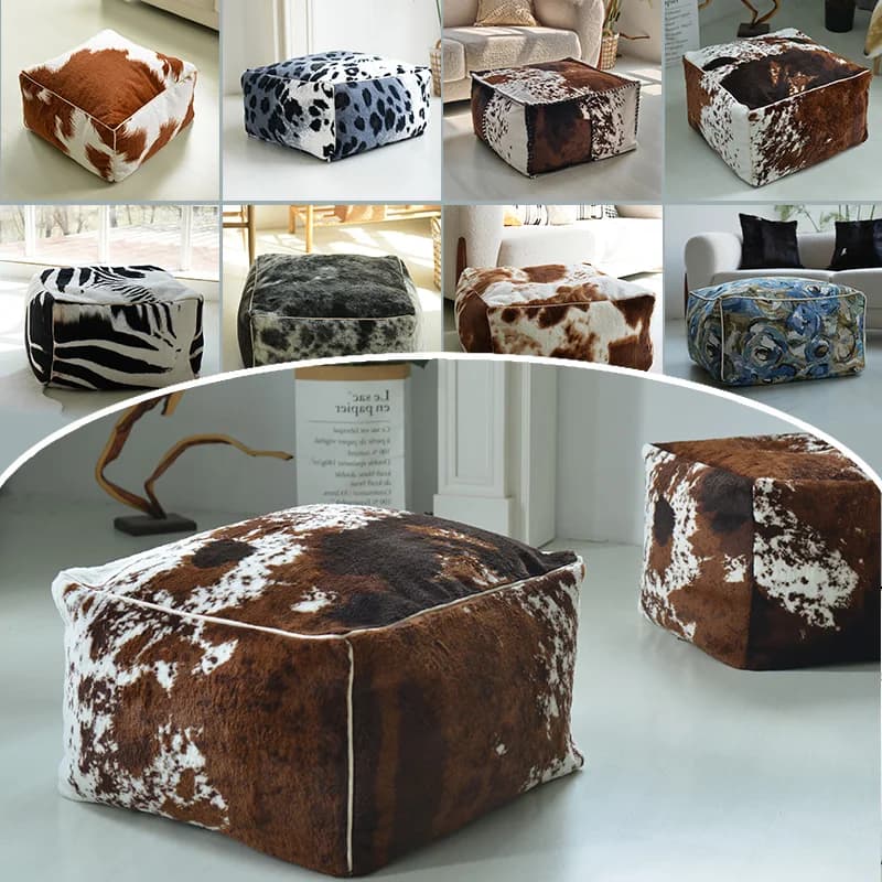 50x50x37cm Imitation Cowhide Moroccan Pouf Cover Ottoman Footstool Cover Unstuffed Living Room Bedroom Tatami Cushion Covers