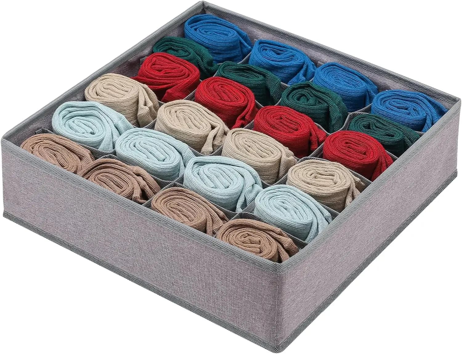 24-Cell Fabric Storage Cubes for Drawer, Foldable Underwear Organizer, Grey