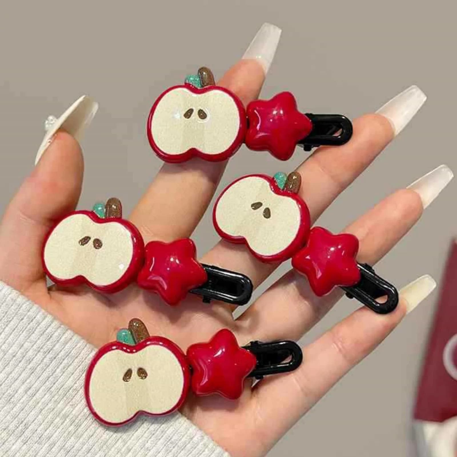 Set di 4 fermagli per capelli Apple & Star, graziosi forcine a tema frutta rossa, adorabili accessori per capelli per ragazze, divertenti decorazioni per capelli alla moda