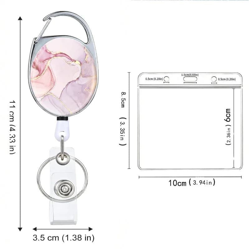 Women's Marble Ellisse Identity Card Keychain Cordino Clip Retractable Ring Pull Name Tag Badge Belt Corda Holder Keyring Keychain