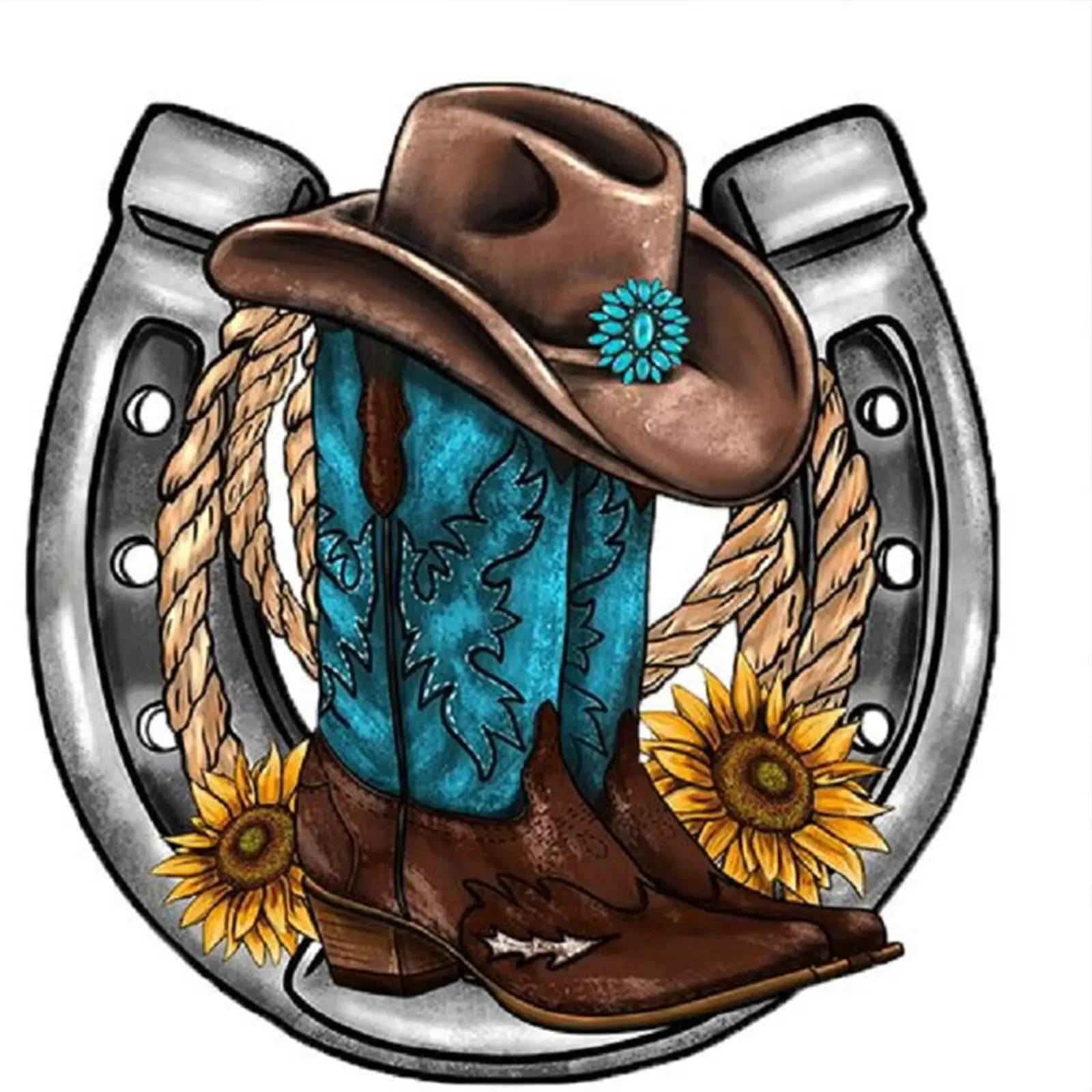 5D DIY Full Round Drill Diamond Painting Western Cowboy Boot Hat Kit Home Decor