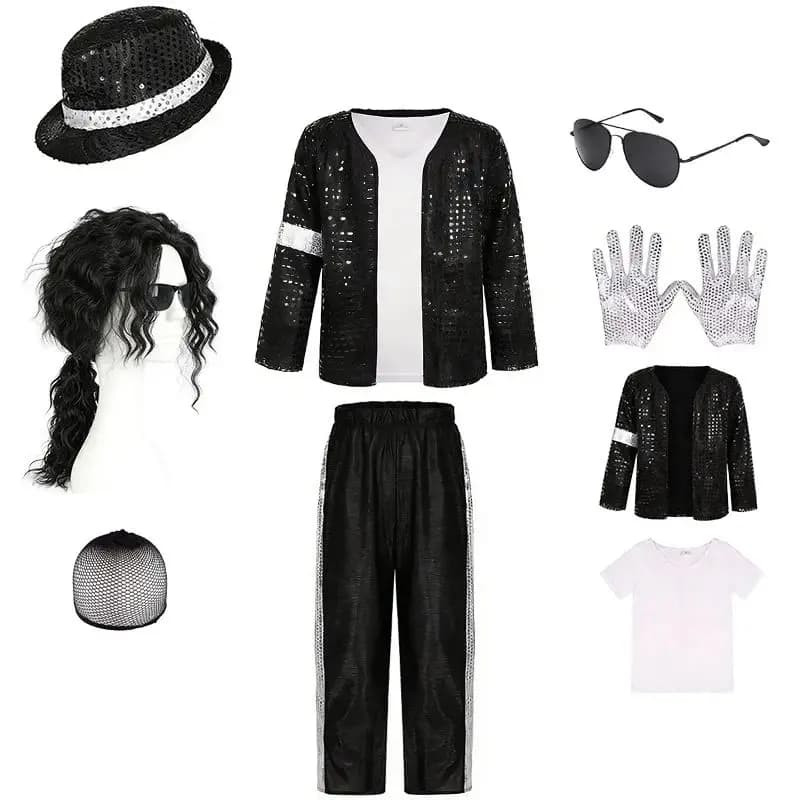 Costume da Michael Jackson per Cosplay, Halloween, Feste di Compleanno, Spettacoli di Danza, Outfit da Star del Pop per Ragazzi e Ragazze