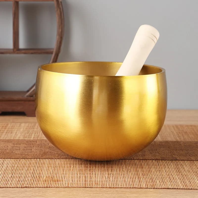 Brass Singing Bowl with Wooden Stick Yoga Meditation Singing Bowls Buddha Mindfulness Sound Healing Bowls Musical Percussion