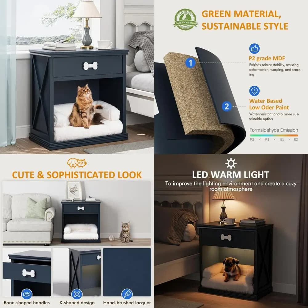 Contenitore per lettiera nascosto con cassetto: mobili per gatti e cani, armadietto portaoggetti, letto per animali domestici e soluzione di illuminazione