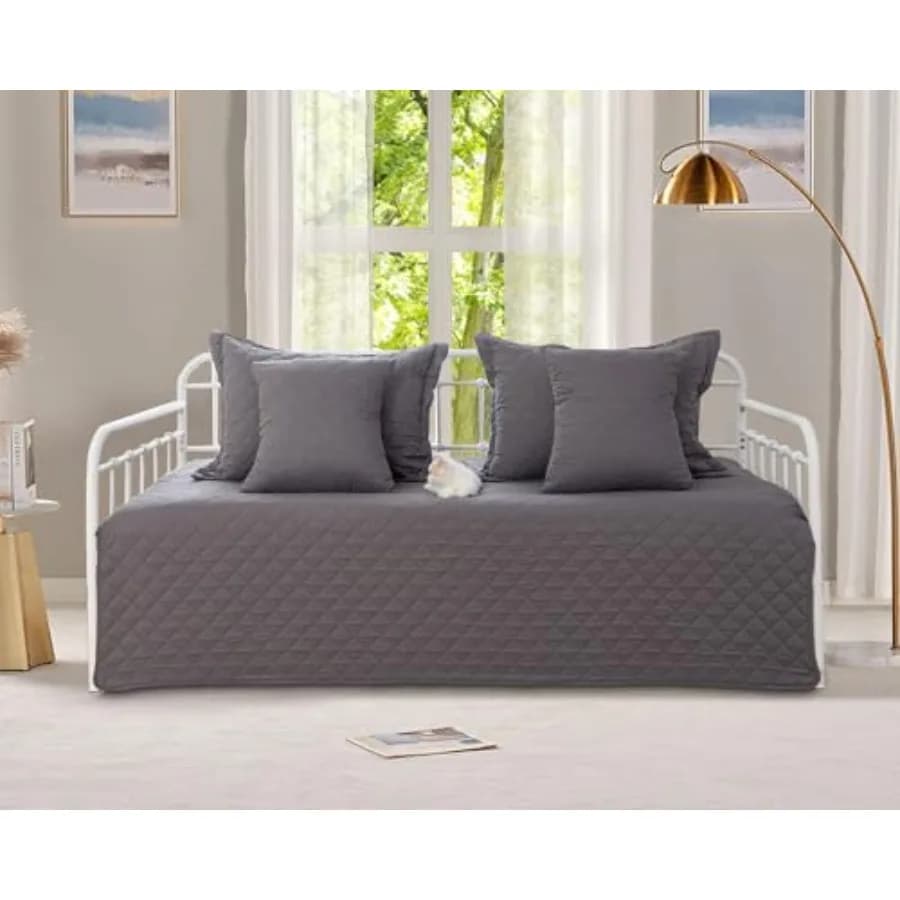 Set Copriletto 5 Pezzi Grigio per Letto Singolo, Set Biancheria da Letto Accogliente per Tutte le Stagioni, Trapuntato su Due Lati, Copriletto Geometrico