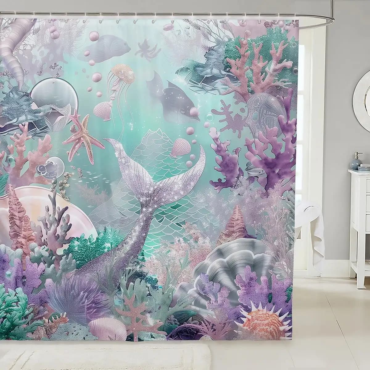 Tenda da doccia impermeabile con sirena incantata e barriera corallina per la decorazione domestica Design elegante per migliorare l'estetica dello spazio perfettamente