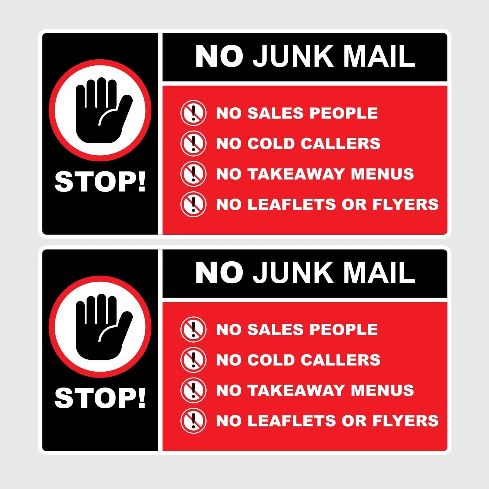 2Packs 100mm x 50mm Stop No Junk Mail Letterbox Sign Stickers For Car Window Home Front Door