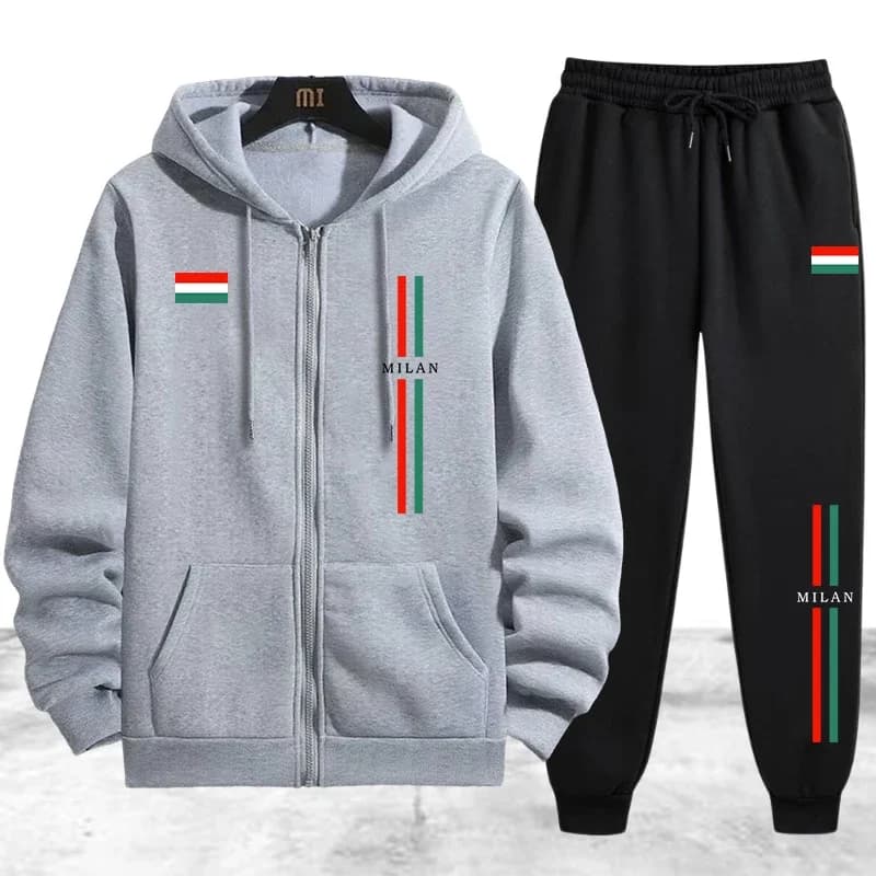 2026 Men's Jacket Tracksuit Casual Zip Hooded Sweatshirts Coat Outdoors Sports Jogging Clothing Autumn Winter Single Tops Pants