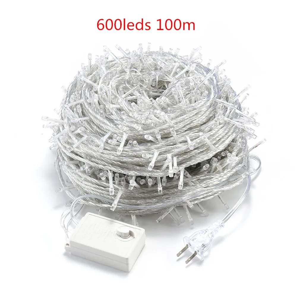 600Led 100m Led String Fairy Light Luci natalizie 8 modalità Luci ghirlanda per luci natalizie per feste di nozze Decorative 220V
