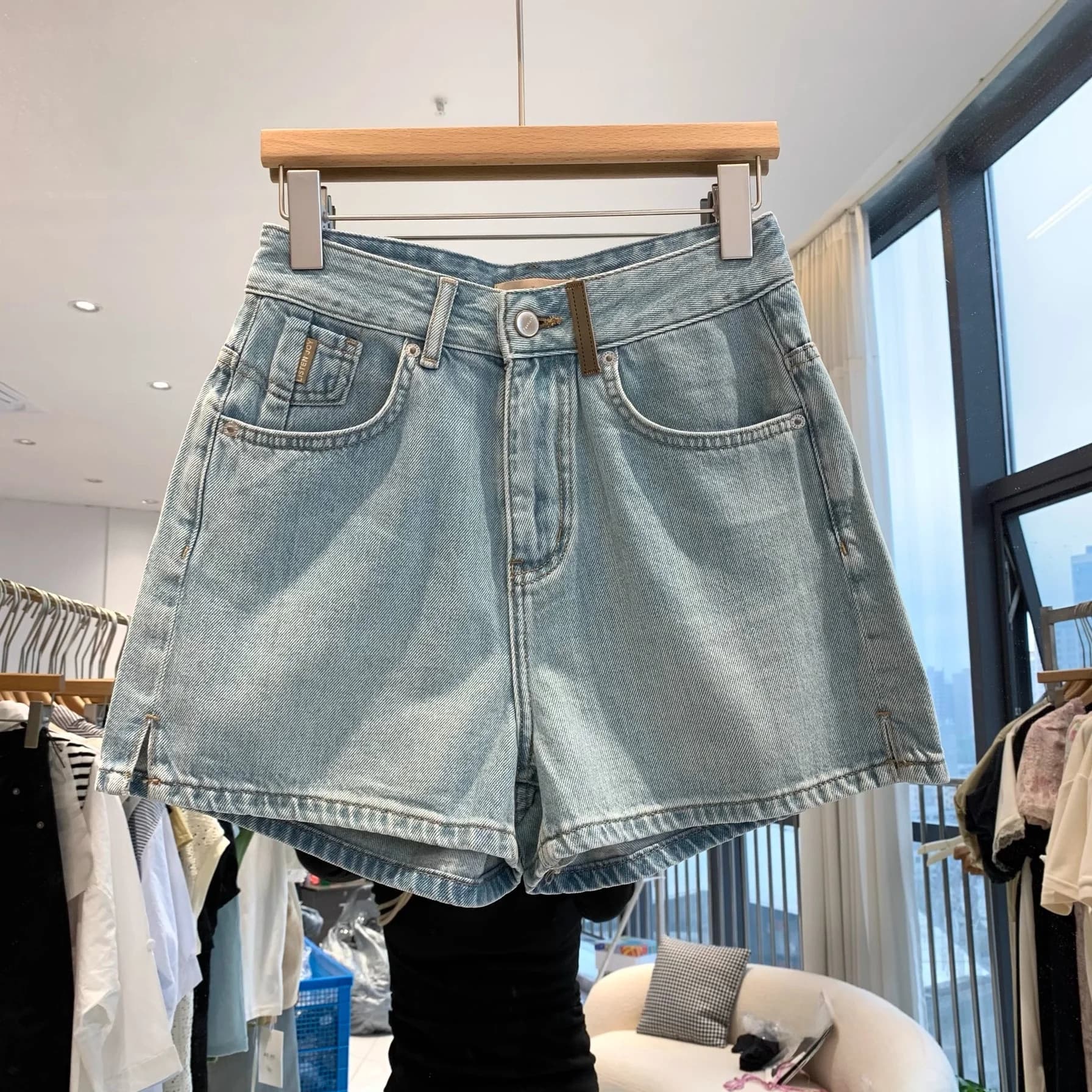 High Waist A-Line Wide Leg Jeans Shorts Women's Summer New Style Light Blue Slimming Washed European Ka Shorts