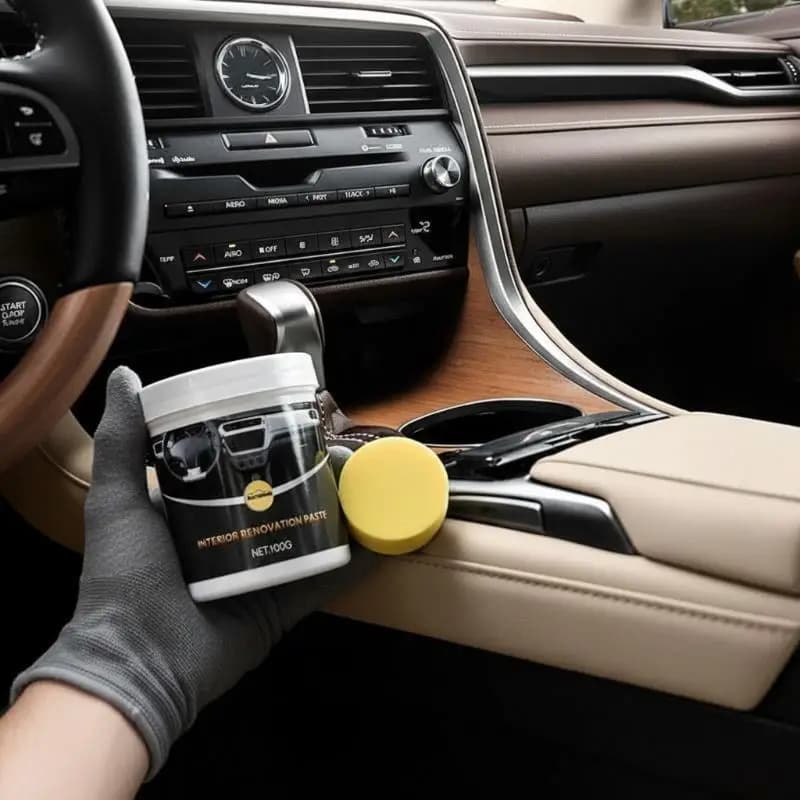 Cera per Interni Auto, Rinnovatore per Pannelli, Cera Protettiva per Pelle, Plastica e Gomma, Crema Riparatrice e Ricondizionante 100g