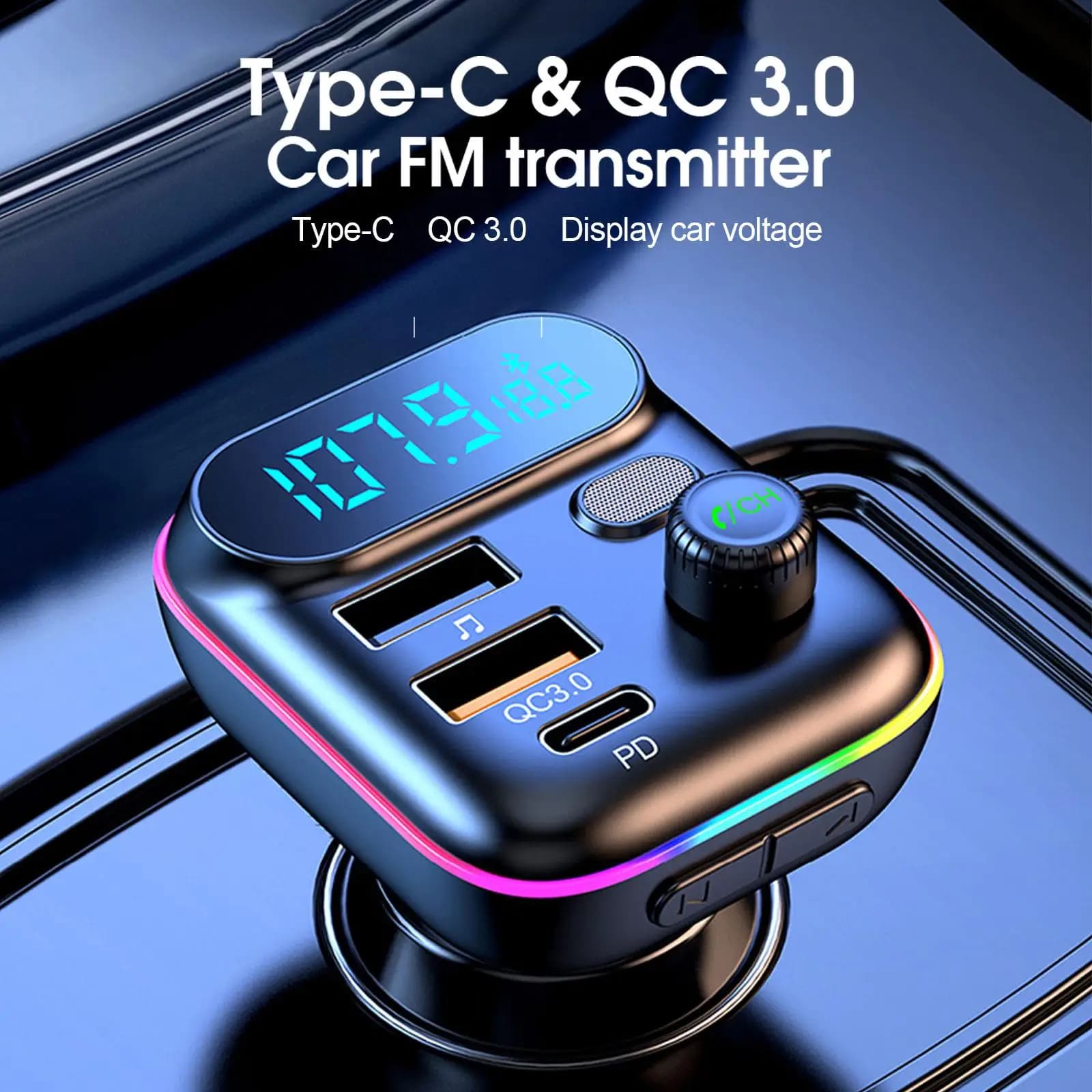 Trasmettitore FM Bluetooth per auto Trasmettitore FM Bluetooth 5.0 USB PD Caricatore rapido per auto Accessori elettronici