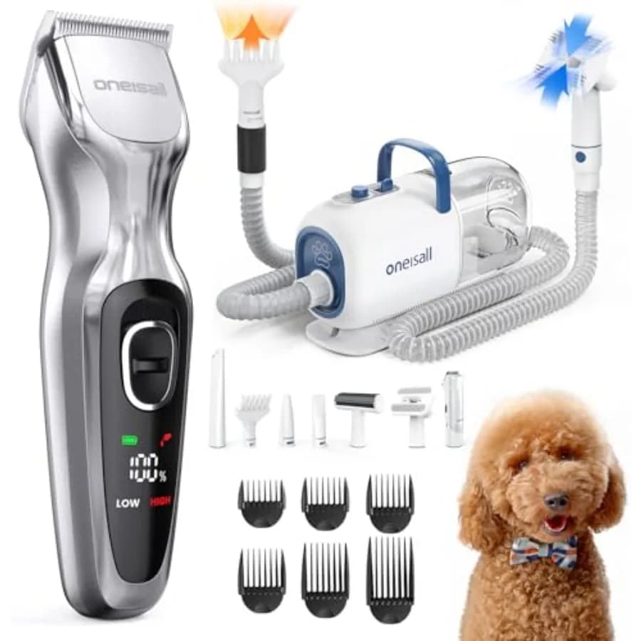 Vacuum Cleaner and Dryer for Dogs for Toelettatura e la Rimozione del Pelo con Tosatrice per Peli Spessi Black, Instrument for High Efficiency for Pele Removal with Adjustable Brush