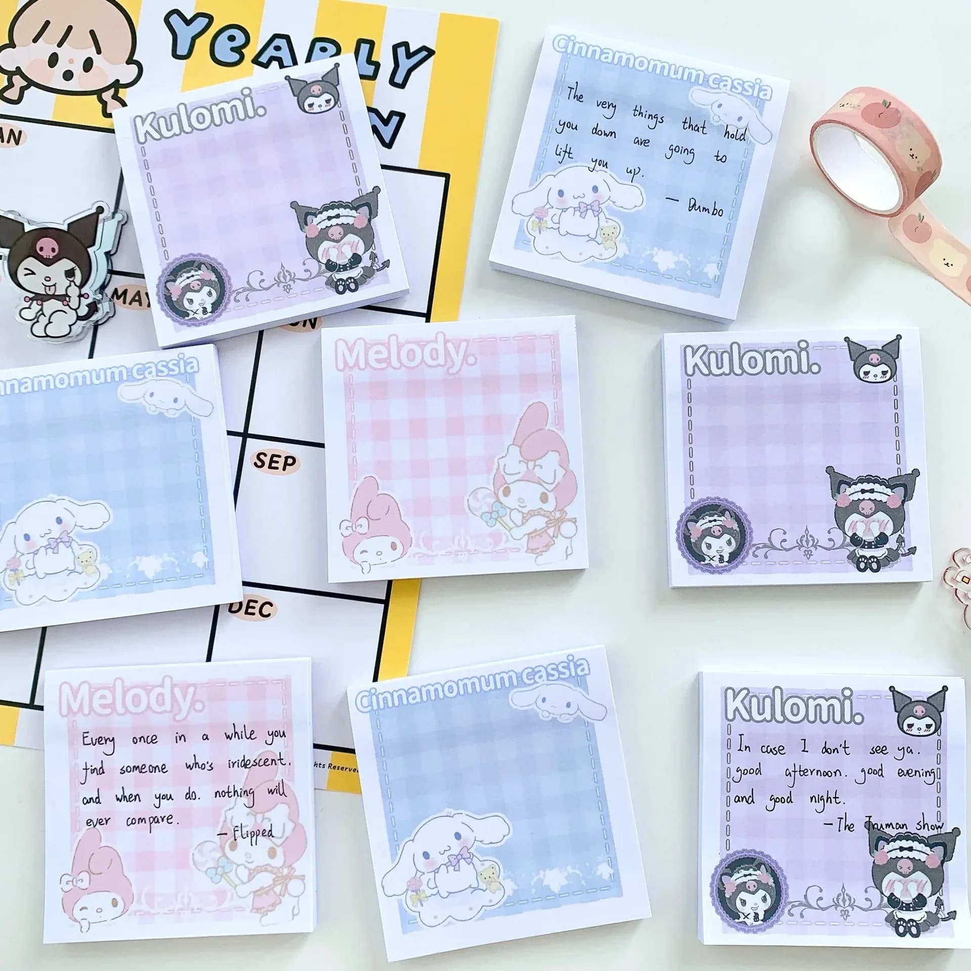 50 pezzi di cartone animato Anime Sanrio carino Cinnamoroll My Melody Kuromi adesivo per messaggio con nota adesiva