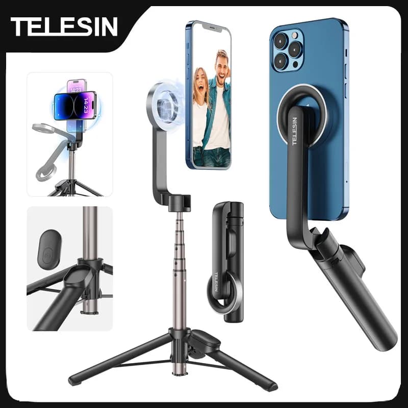 Treppiede magnetico per selfie stick TELESIN con telecomando per cellulare per iPhone 16 15 14 13 12 Pro Max per HUAWEI XIAOMI SAMSUNG