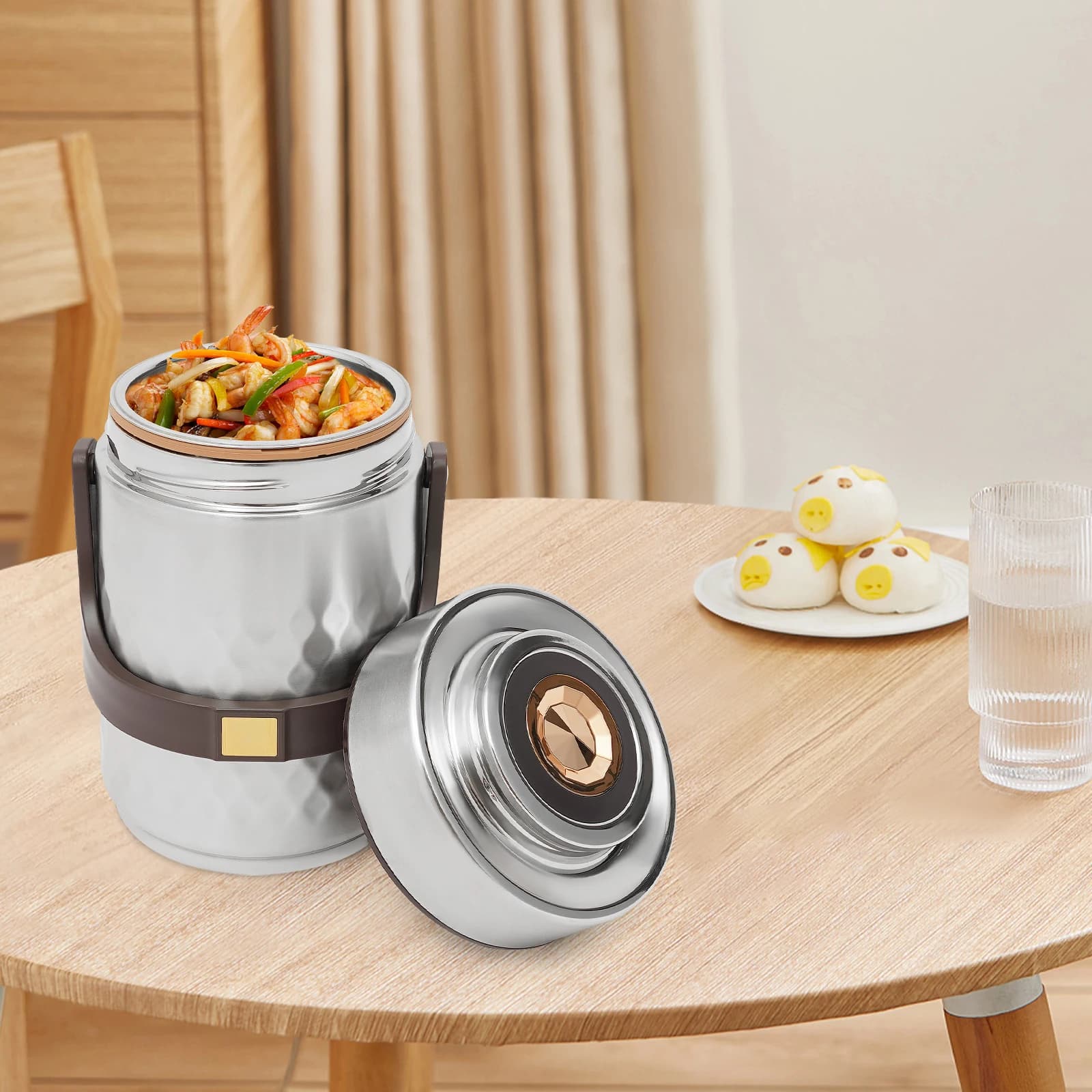 Lunch Box a 3 livelli in acciaio inossidabile 304, contenitore per alimenti termico da 2 litri, bento box a prova di perdite con isolamento sottovuoto, contenitore di preparazione portatile