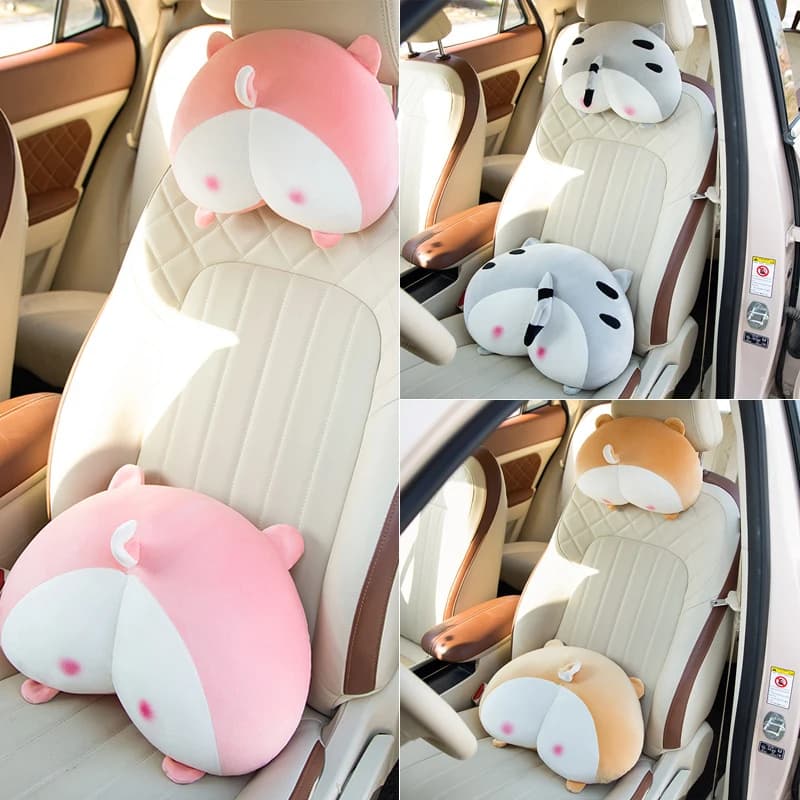 Peluche Corgi Dog Butt Car Neck Pillow Cute Car Pillow Pig Butt supporto lombare Set creativo Cartoon Car Neck Pillow accessori