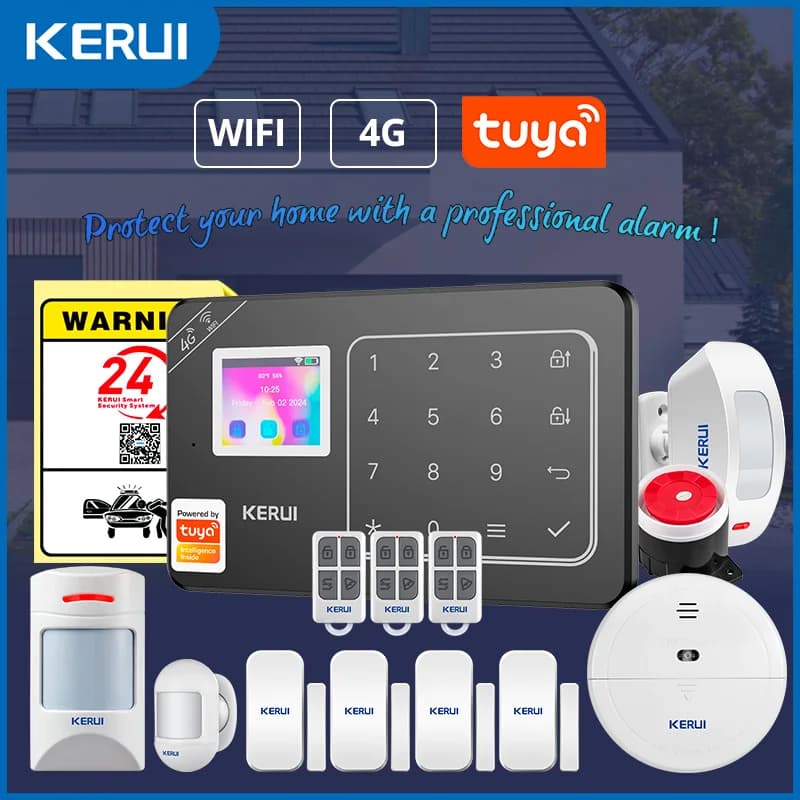 KERUI GSM WiFi/4G Sistema di allarme domestico con sensore di movimento, APP Tuya Smart, compatibile con Alexa, sensore porta, antifurto W184